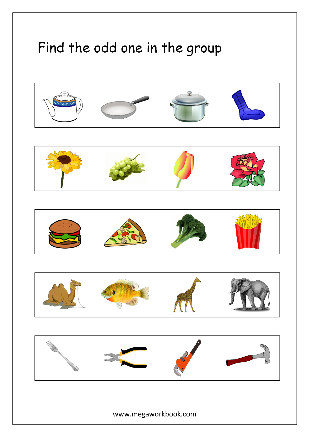 Free Printable Odd One Out Worksheets Logical Thinking Aptitude Worksheets For Kindergarten