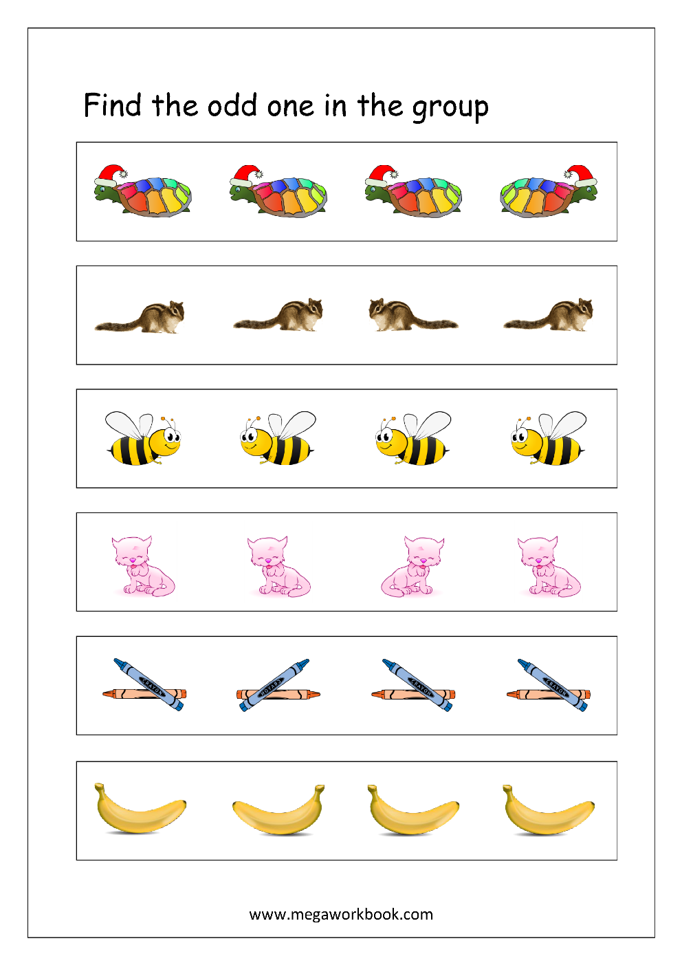 Free Printable Odd One Out Worksheets Logical Thinking Aptitude Worksheets For Kindergarten Preschool Megaworkbook