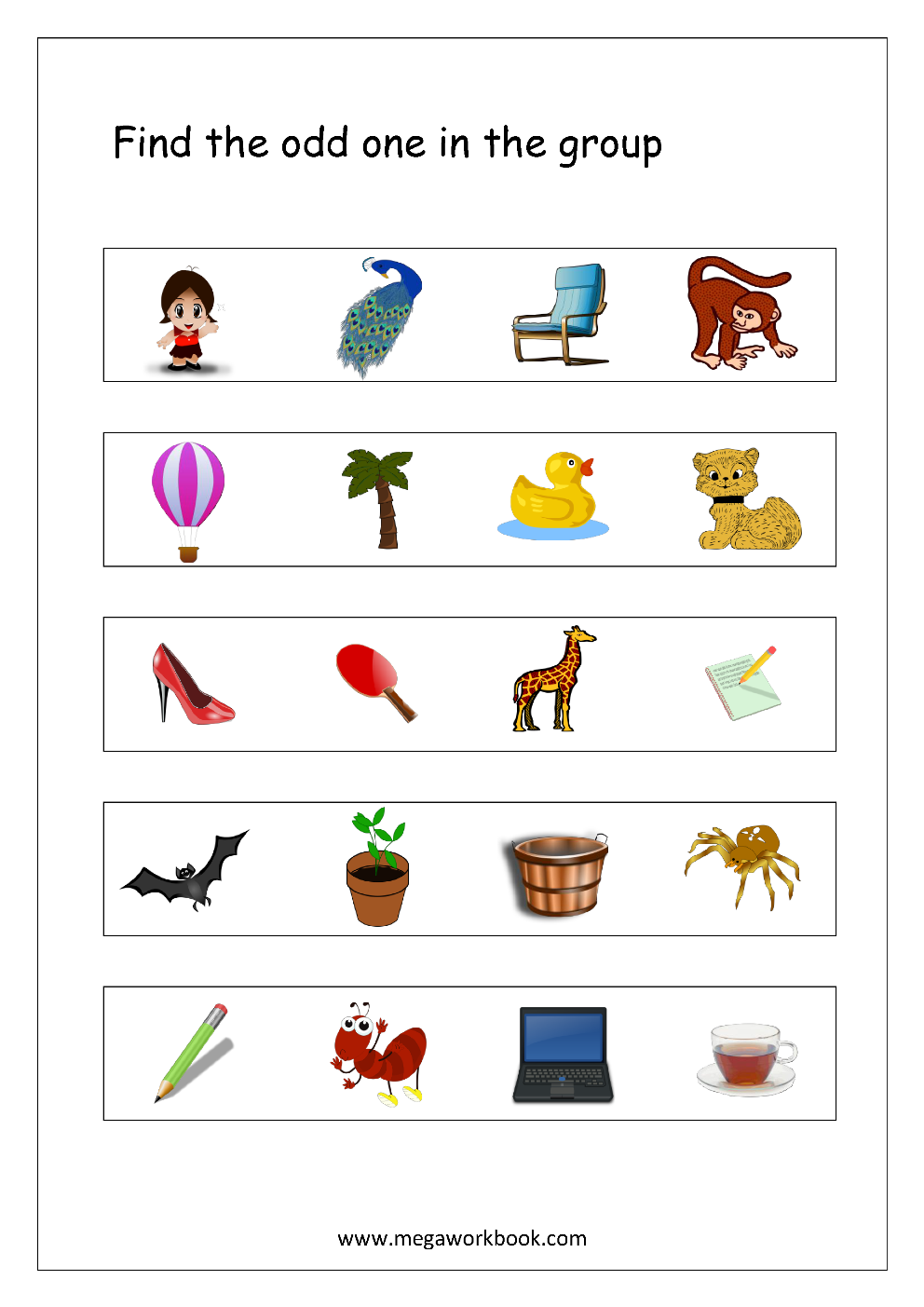 Free Printable Odd One Out Worksheets Logical Thinking Aptitude Worksheets For Kindergarten Preschool Megaworkbook
