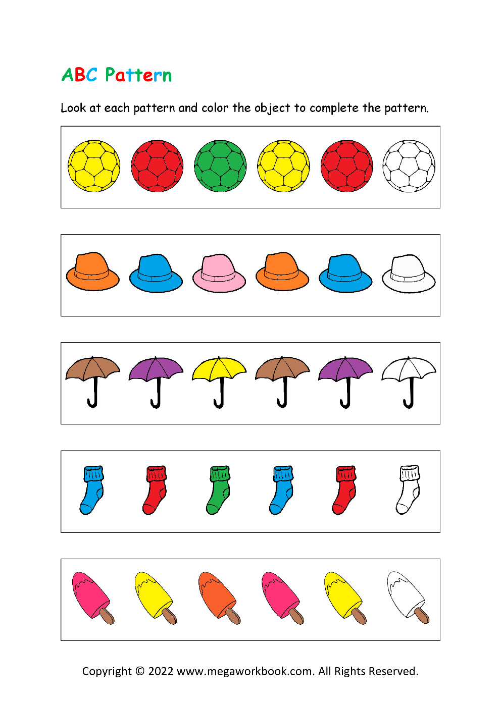 Patterns For Preschool - Patterns For Kindergarten - Pattern Worksheets For Preschool - Pattern Worksheets For Kindergarten - Kindergarten Pattern Worksheet - MegaWorkbook