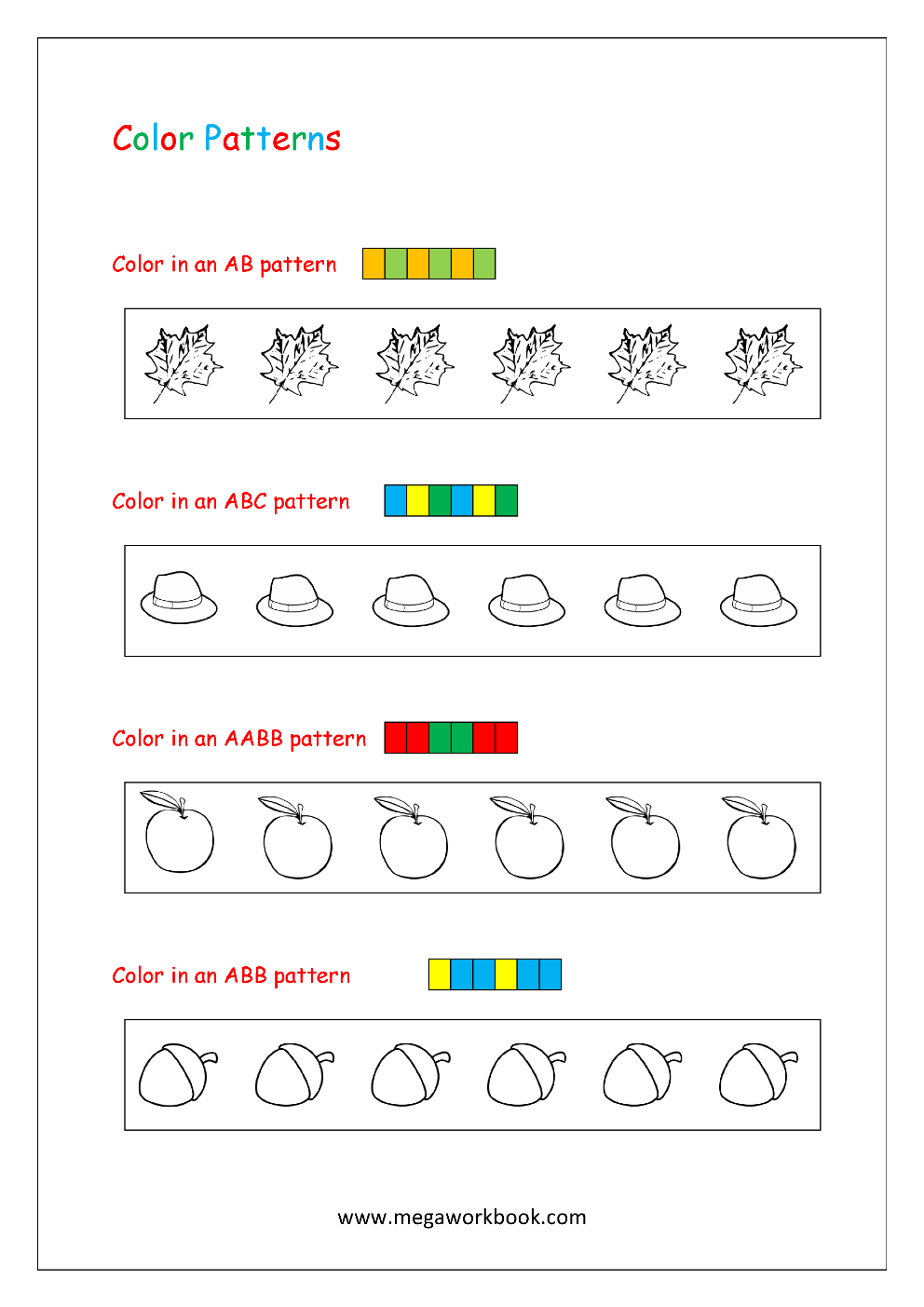 Pattern Worksheets For Kindergarten - Color Patterns - Growing For Patterns Worksheet For Kindergarten