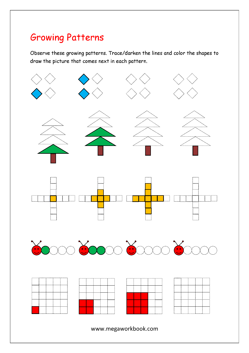 Patterns For Preschool - Patterns For Kindergarten - Pattern Worksheets For Preschool - Pattern Worksheets For Kindergarten - Kindergarten Pattern Worksheet - MegaWorkbook
