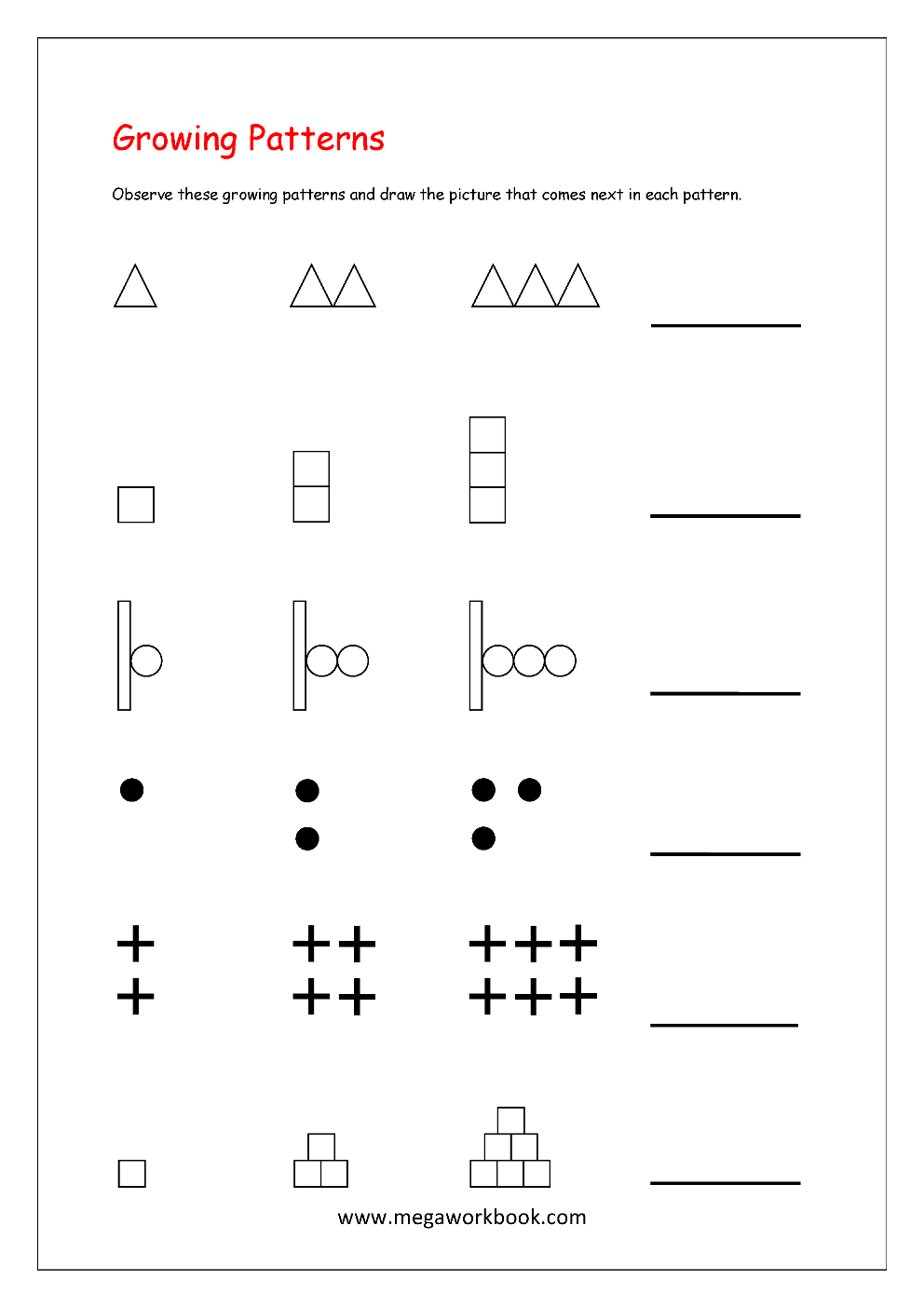 Patterns For Preschool - Patterns For Kindergarten - Pattern Worksheets For Preschool - Pattern Worksheets For Kindergarten - Kindergarten Pattern Worksheet - MegaWorkbook