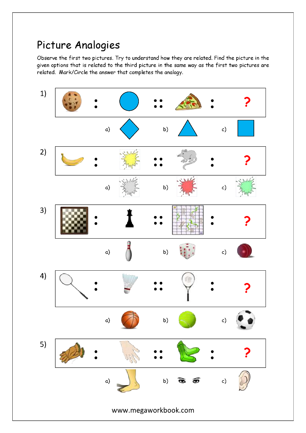 Free Printable Picture Analogy Worksheets - Logical Reasoning