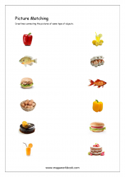 Picture Matching Worksheet - Match Same Type Of Objects (Food Themed)