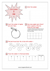 Activity Sheet - Number Recognition 1 to 10 - Number 1 (One)