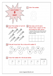 Activity Sheet - Number Recognition 1 to 10 - Number 8 (Eight)