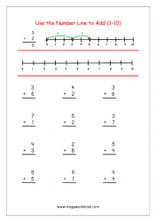 Math Printable Worksheet - Addition Using Number Line (1-10)