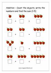 Math Printable Worksheet - Single Digit Addition With Pictures/Objects (1-5)