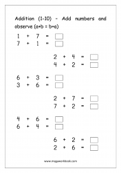 Math Printable Addition Worksheet (1-10) - Commutative Property of Addition