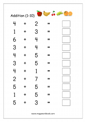 Math Printable Worksheet - Single Digit Addition (1-10)