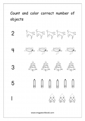 Math Number Counting Worksheet - Count And Color Correct Number Of Objects (1-5)