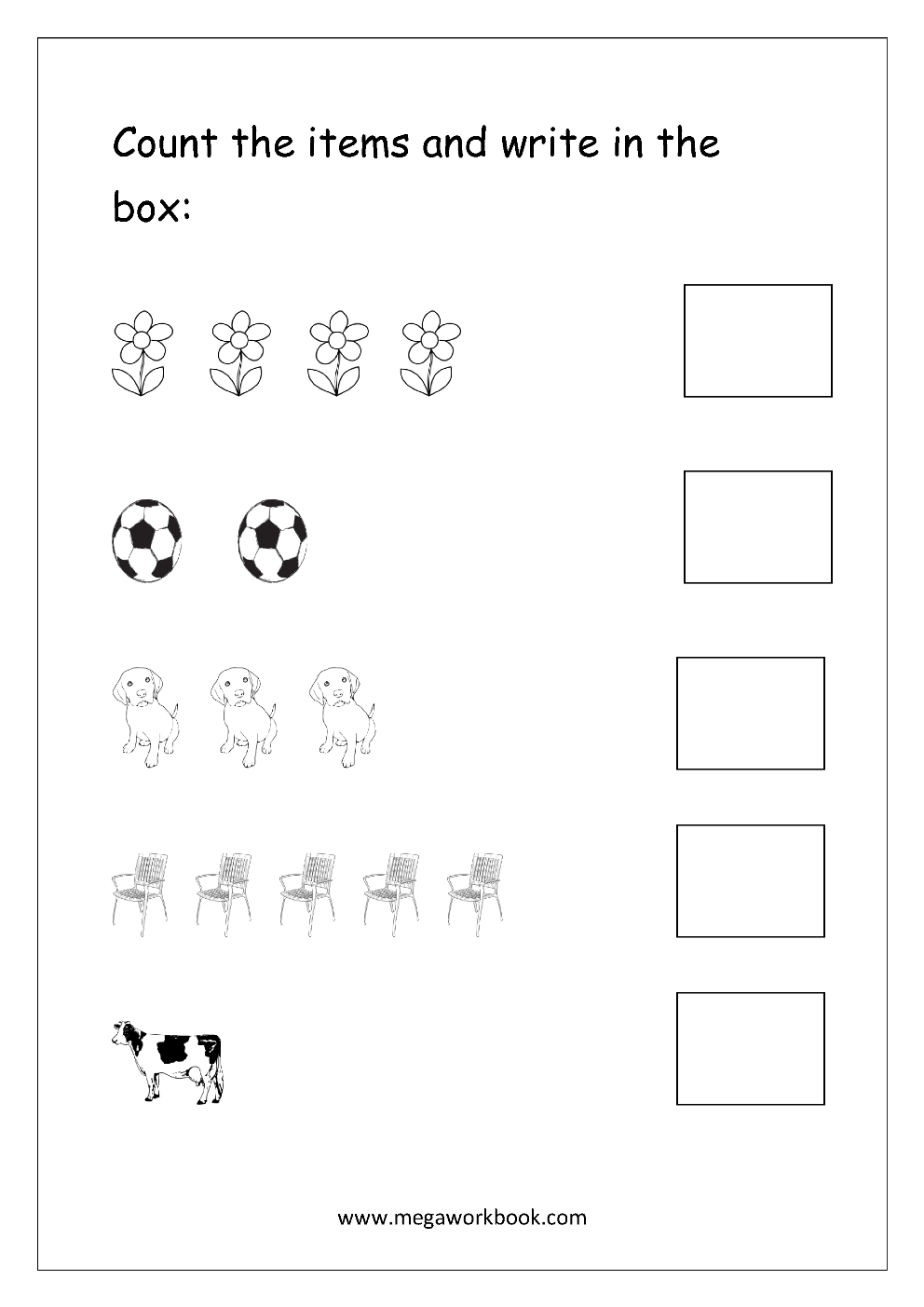 Free Printable Number Counting Worksheets Count And Match Count And Write Count And Color The Objects Math Worksheets For Preschool And Kindergarten Megaworkbook