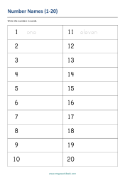 Write Number In Words (1-20) - Number Names Worksheet 5