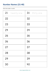Write Number In Words (21-40) - Number Names Worksheet 6