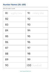 Write Number In Words (81-100) - Number Names Worksheet 9