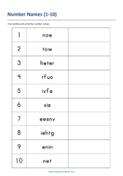 Uncramble And Write Number Name (1-10) - Number Names Worksheet 12