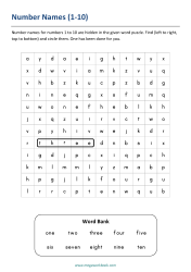 Word Puzzle - Number Names Worksheet 14
