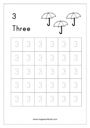 Tracing Numbers - Number Tracing Worksheets - Tracing Numbers 1-10 - Number Three (3)