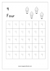 Tracing Numbers - Number Tracing Worksheets - Tracing Numbers 1-10 - Number Four (4)