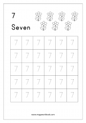 Tracing Numbers - Number Tracing Worksheets - Tracing Numbers 1-10 - Number Seven (7)
