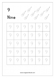 Tracing Numbers - Number Tracing Worksheets - Tracing Numbers 1-10 - Number Nine (9)
