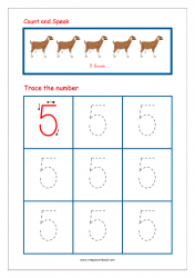 Tracing Number 5 - Number Tracing Worksheets
