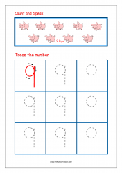 Tracing Number 9 - Number Tracing Worksheets