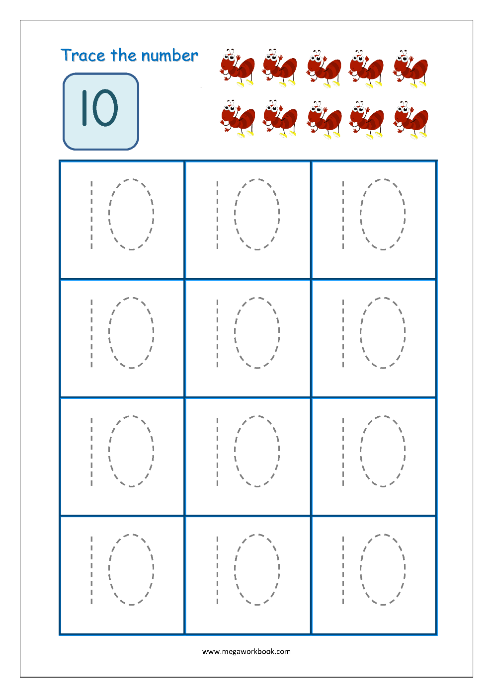 Tracing Number 10 Worksheets For Kindergarten Printable Kindergarten 