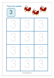 Number Tracing Worksheet - Tracing Numbers (1-10) - Tracing Number 3