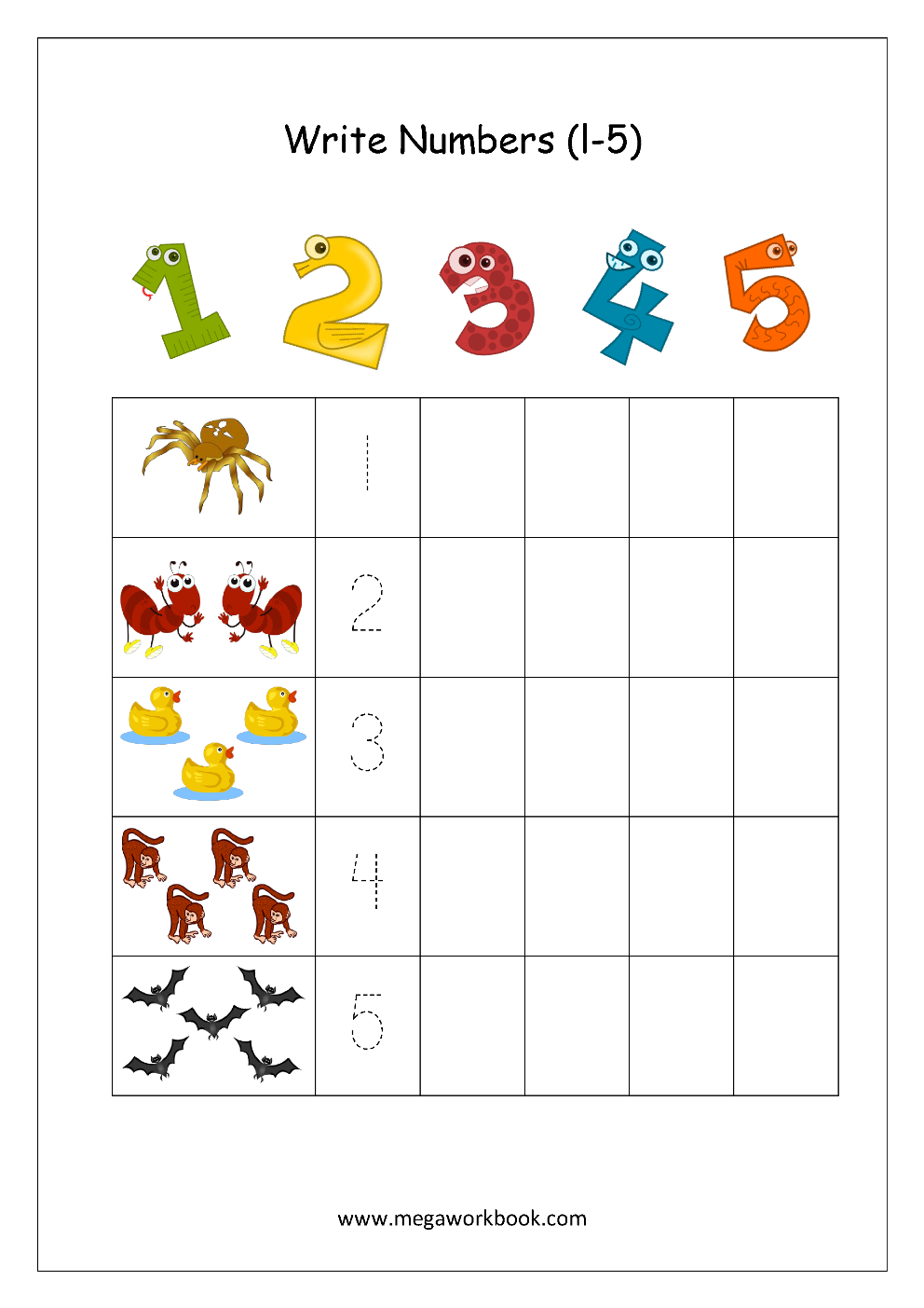 Writing Numbers 1 2 3 Worksheets