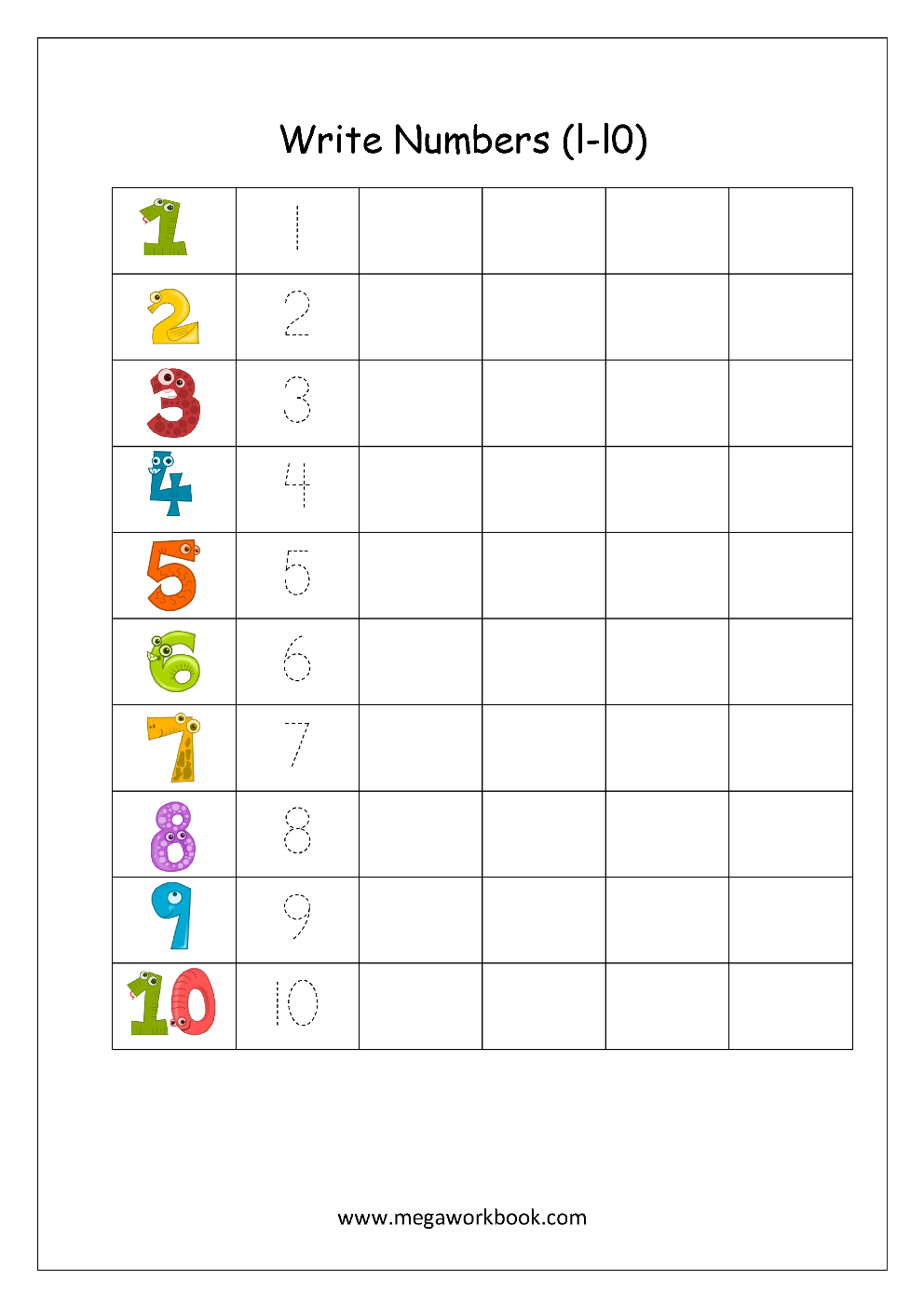 1 10 Number Writing Practice