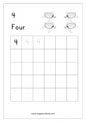 Number 4 - Number Writing Practice Worksheet