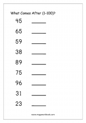 Ordering Numbers Worksheet (1-100) - What Comes After Number