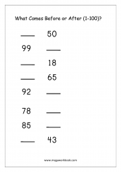 Ordering Numbers (1-100) - What Comes Before And After Number Worksheet