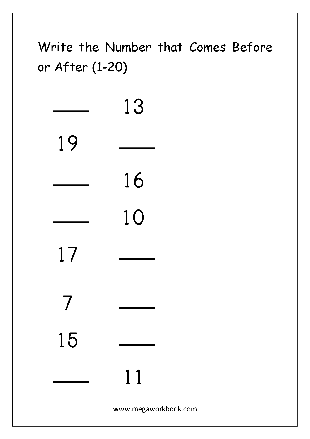ordering numbers worksheets missing numbers what comes before and after number 1 10 1 20 1 50 1 100 free printables megaworkbook