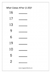 Ordering Numbers (1-20) - What Comes After Number Worksheet