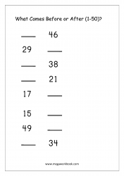 Ordering Numbers (1-50) - What Comes Before And After Number Worksheet