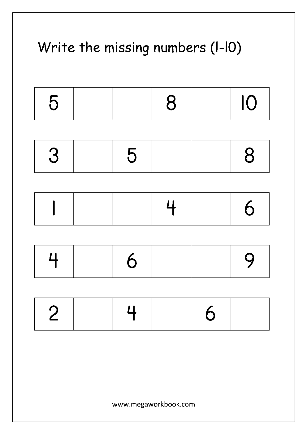 Ordering Numbers Worksheets, Missing Numbers, What comes before and after  Number (1-10, 1-20, 1-50, 1-100) - Free Printables - MegaWorkbook