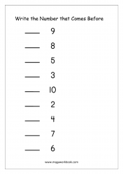 What Comes Before Number Worksheet - Ordering Numbers (1-10)