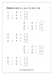 Printable Math Worksheet Subtraction (1-10) - Addition And Subtraction Fact Families