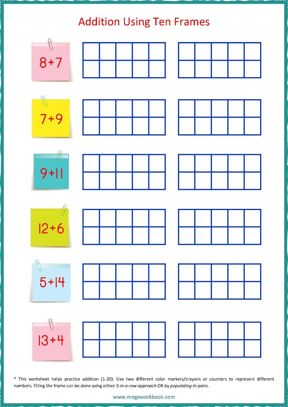 Ten Frame Worksheets Ten Frames 10 Frames Counting Addition