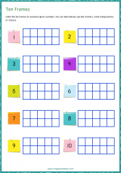 Ten Frame Worksheet - Counting - Represent Numbers 1 to 10