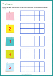 Ten Frame Worksheet - Counting - Represent Numbers 1 to 5
