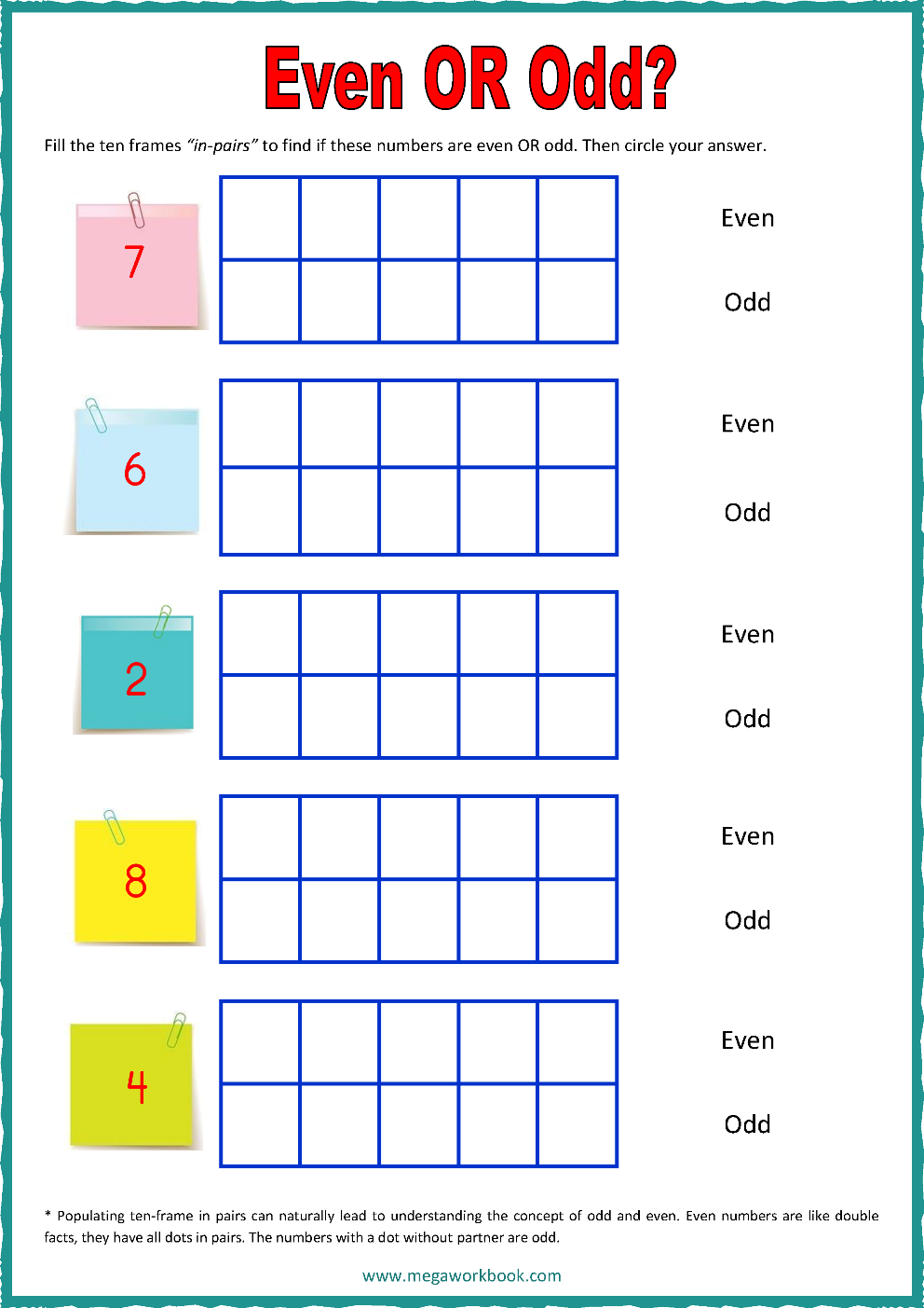 Ten Frame Worksheets - Ten Frames - 21 Frames (Counting, Addition Inside Odds And Even Worksheet