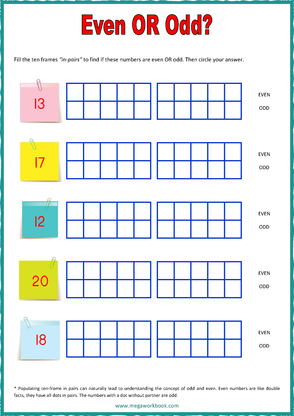 Ten Frame Worksheets - Ten Frames - 11 Frames (Counting, Addition Throughout Odds And Even Worksheet