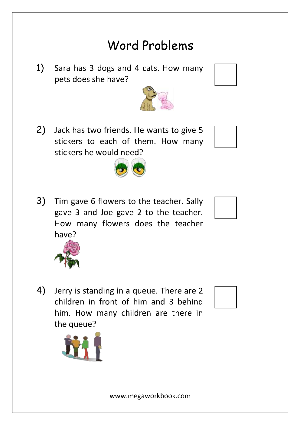 Kindergarten Math Word Problems Worksheets Free