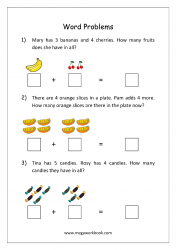 Math Addition Word Problems Worksheet - Solving Story Sums With Objects - Step by Step Examples