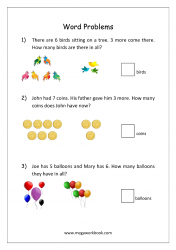 Math Addition Word Problems Worksheet - Solving Story Sums With Objects - Step by Step Examples