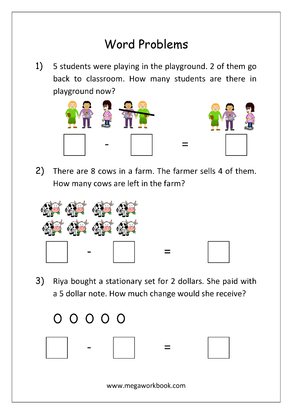 Addition and Subtraction Word Problems Worksheets For ...